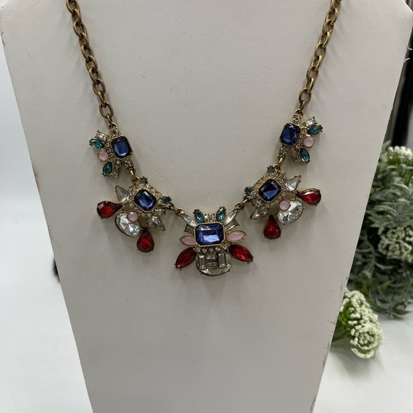 Loft by Ann Taylor Chunky Faceted Colorful Stone Statement Bib Necklace - Picture 1 of 15
